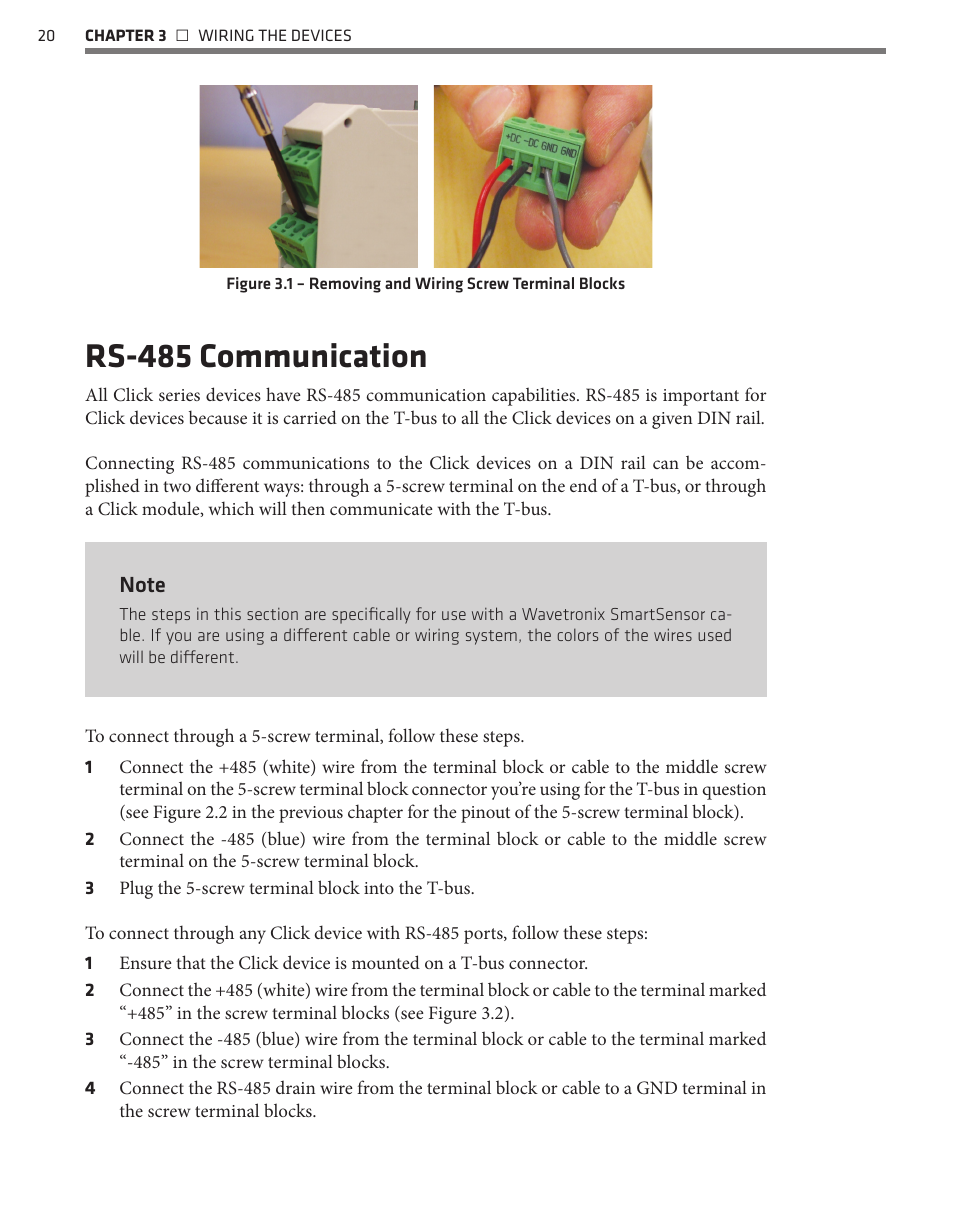 Rs-485 communication | Wavetronix Click 500 (programmable controller) (CLK-500) - User Guide User Manual | Page 21 / 134