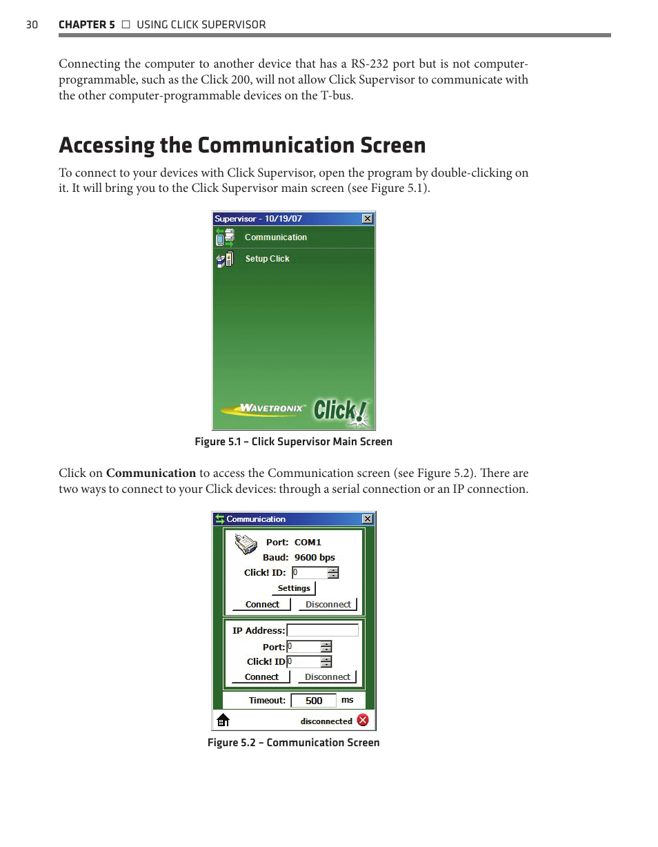 Accessing the communication screen | Wavetronix Click 500 (programmable controller) (CLK-500) - User Guide User Manual | Page 31 / 134