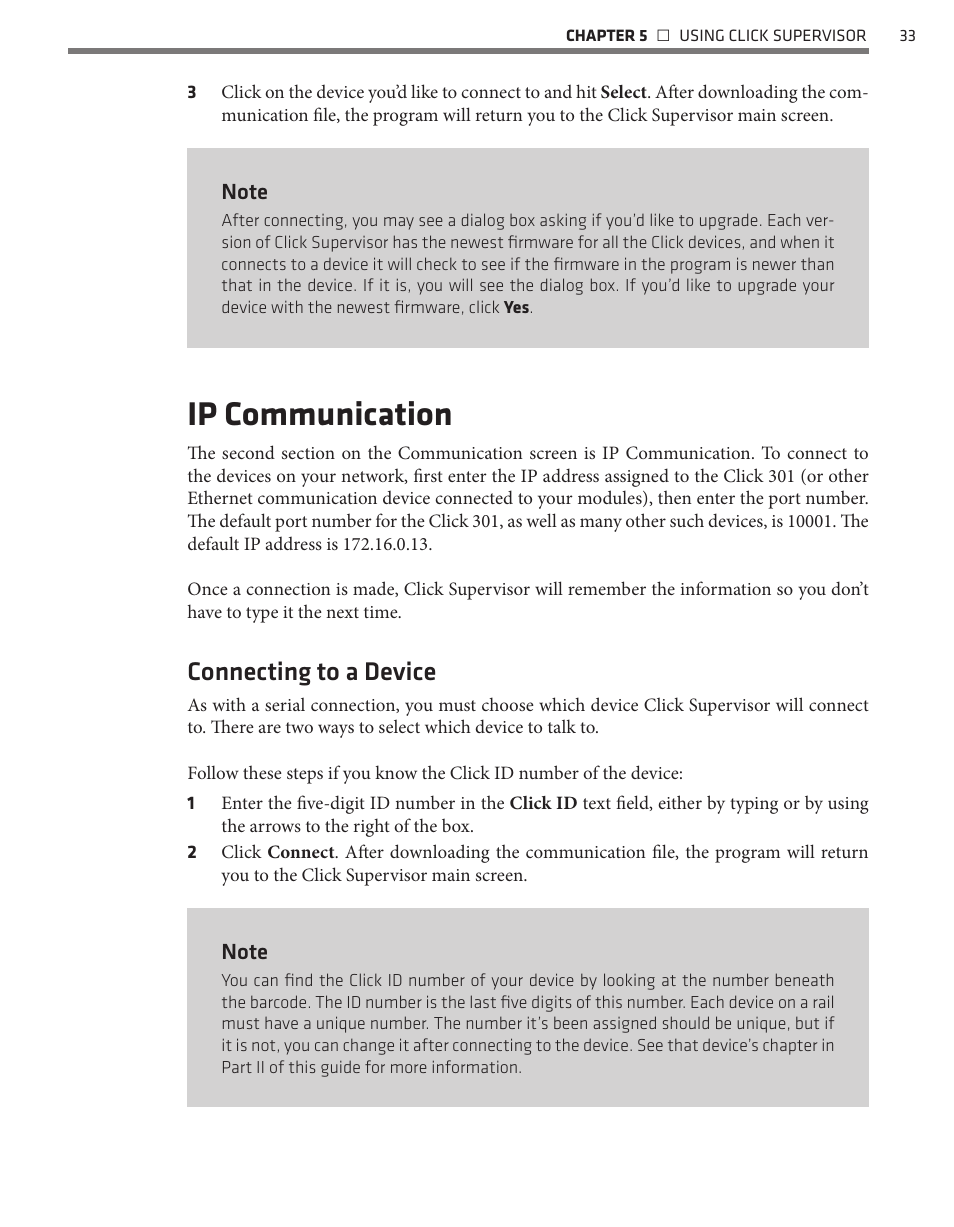 Ip communication, Connecting to a device | Wavetronix Click 500 (programmable controller) (CLK-500) - User Guide User Manual | Page 34 / 134