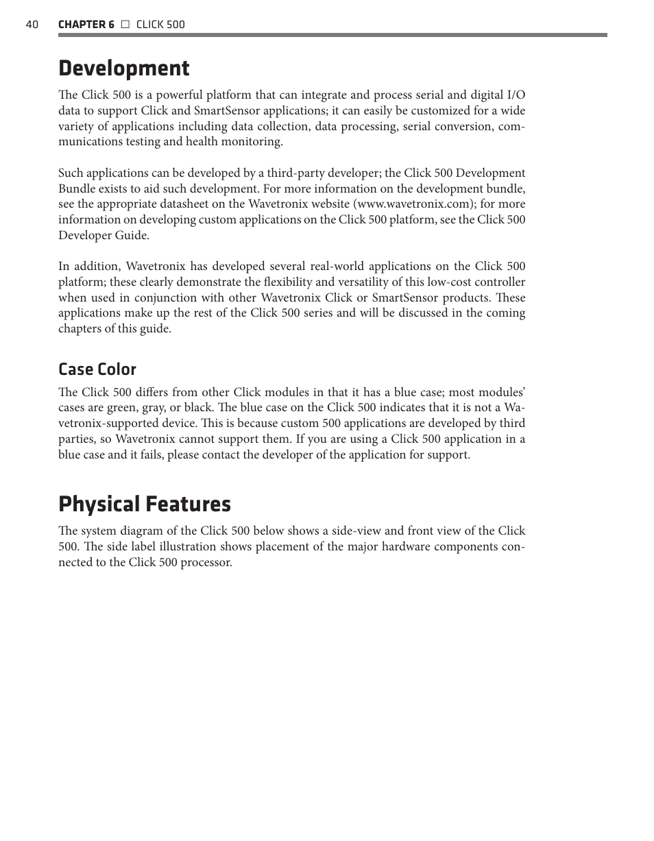 Development, Physical features, Case color | Wavetronix Click 500 (programmable controller) (CLK-500) - User Guide User Manual | Page 41 / 134