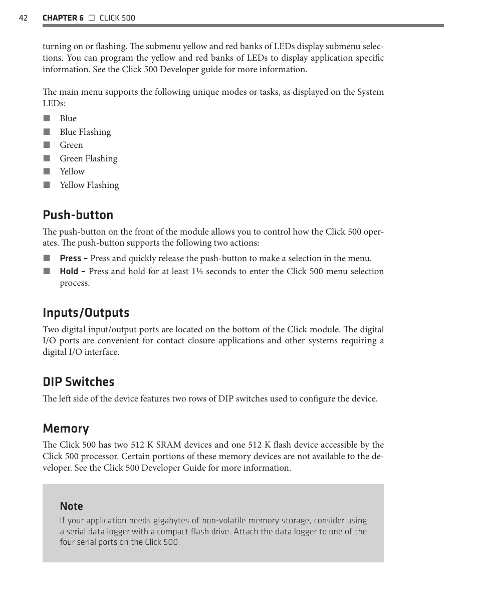 Push-button, Inputs/outputs, Dip switches | Wavetronix Click 500 (programmable controller) (CLK-500) - User Guide User Manual | Page 43 / 134