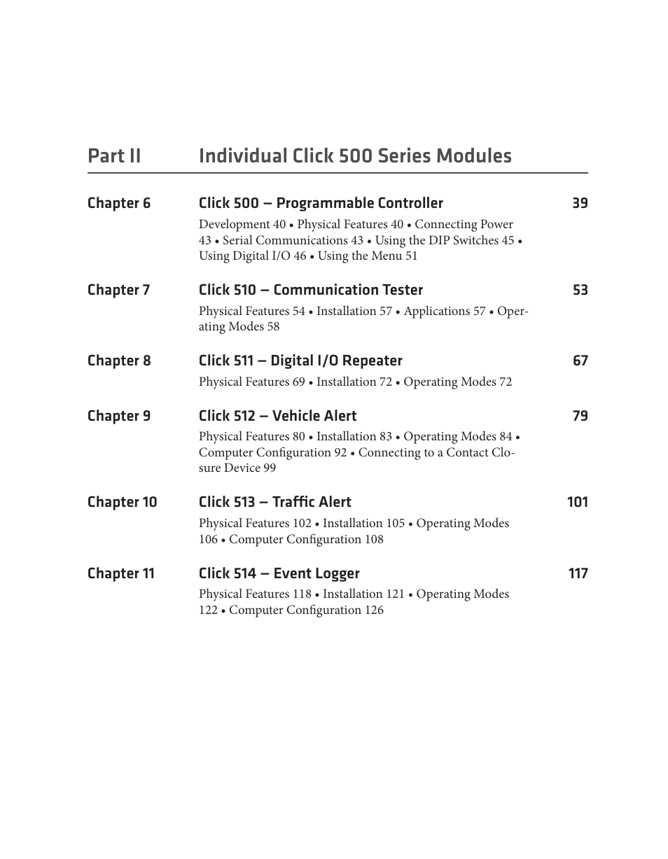 Part ii individual click 500 series modules | Wavetronix Click 500 (programmable controller) (CLK-500) - User Guide User Manual | Page 5 / 134