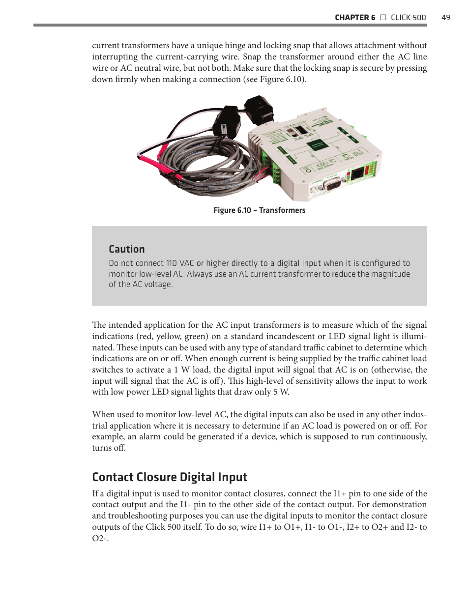 Contact closure digital input, Caution | Wavetronix Click 500 (programmable controller) (CLK-500) - User Guide User Manual | Page 50 / 134