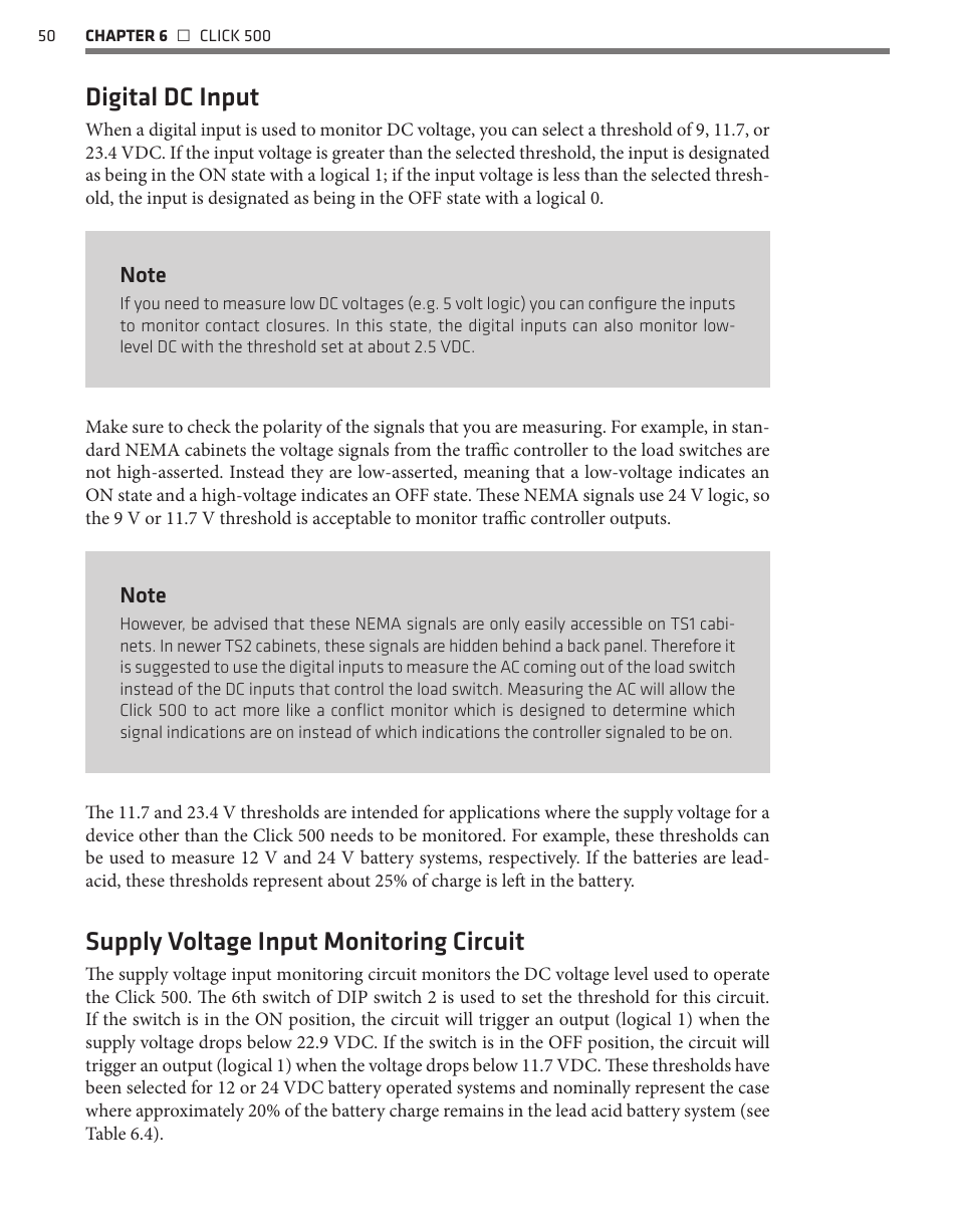 Digital dc input, Supply voltage input monitoring circuit | Wavetronix Click 500 (programmable controller) (CLK-500) - User Guide User Manual | Page 51 / 134