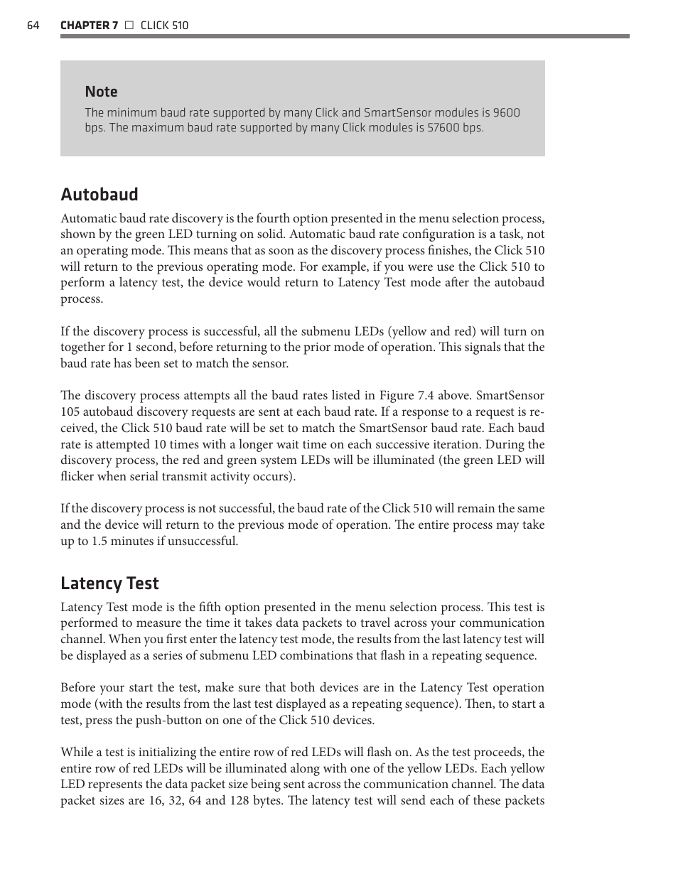 Autobaud, Latency test | Wavetronix Click 500 (programmable controller) (CLK-500) - User Guide User Manual | Page 65 / 134