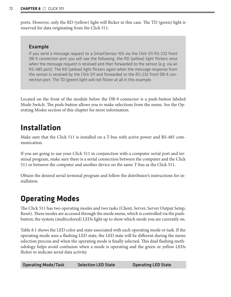 Installation, Operating modes | Wavetronix Click 500 (programmable controller) (CLK-500) - User Guide User Manual | Page 73 / 134