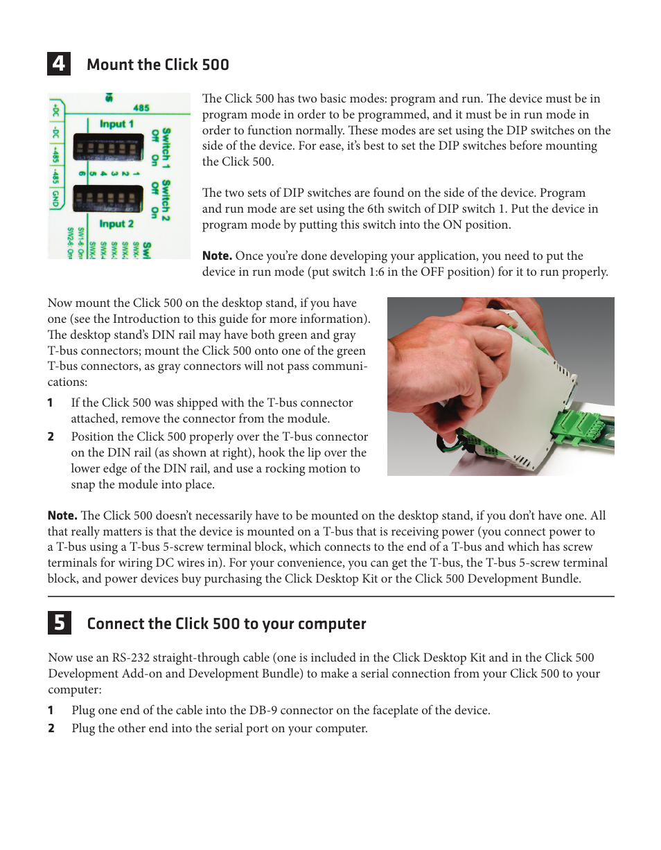 Mount the click 500, Connect the click 500 to your computer | Wavetronix Click 500 (programmable controller) (CLK-500) - Quick-reference Guide User Manual | Page 3 / 4
