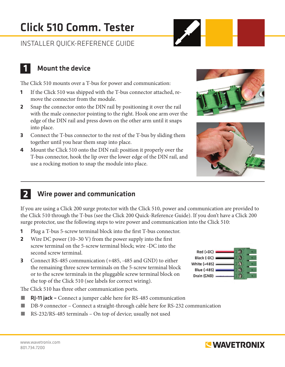 Wavetronix Click 510 (communication tester) (CLK-510) - Quick-reference Guide User Manual | 4 pages