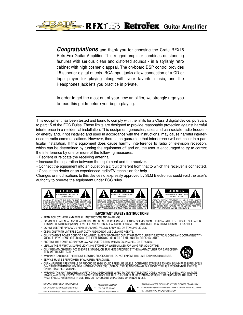 Guitar amplifier | Crate Amplifiers RETROFEX RFX15 User Manual | Page 2 / 4