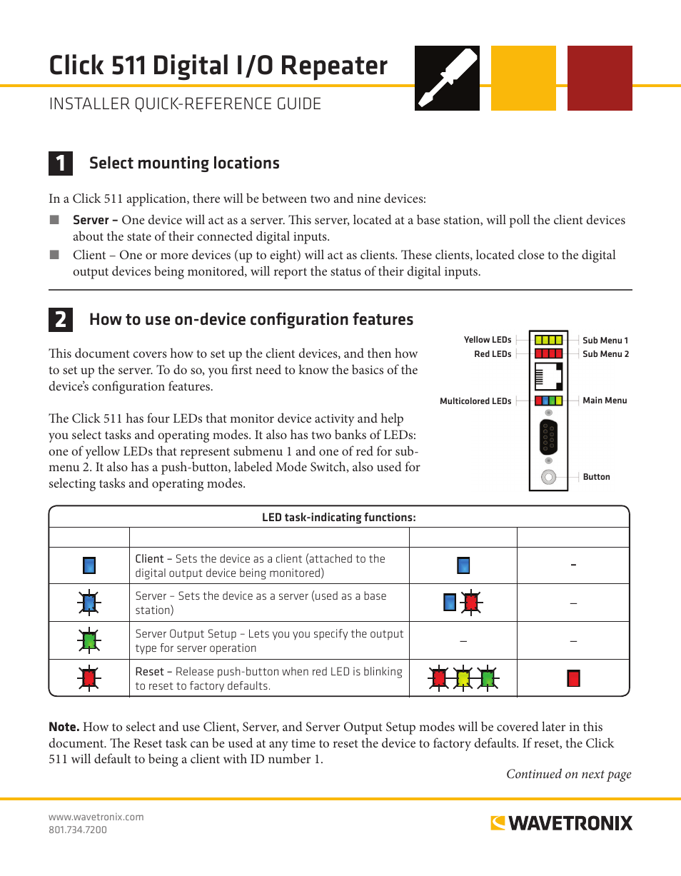 Wavetronix Click 511 (digital I/O repeater) (CLK-511) - Quick-reference Guide User Manual | 6 pages