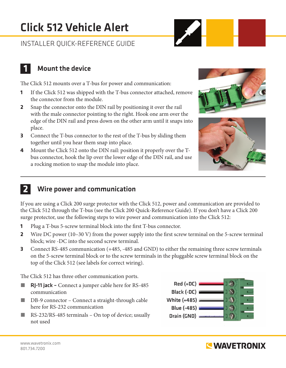 Wavetronix Click 512 (vehicle alert) (CLK-512) - Quick-reference Guide User Manual | 4 pages