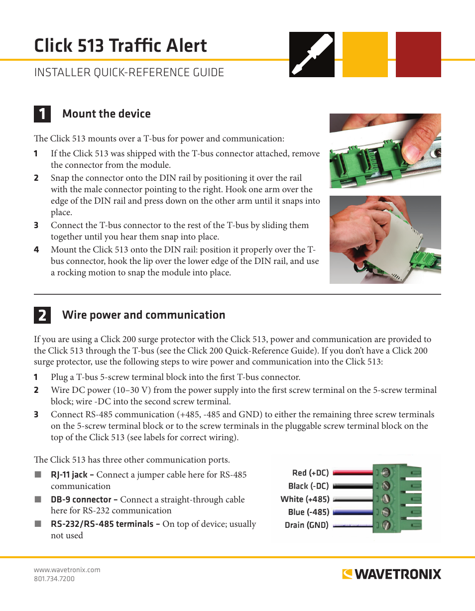 Wavetronix Click 513 (traffic alert) (CLK-513) - Quick-reference Guide User Manual | 4 pages