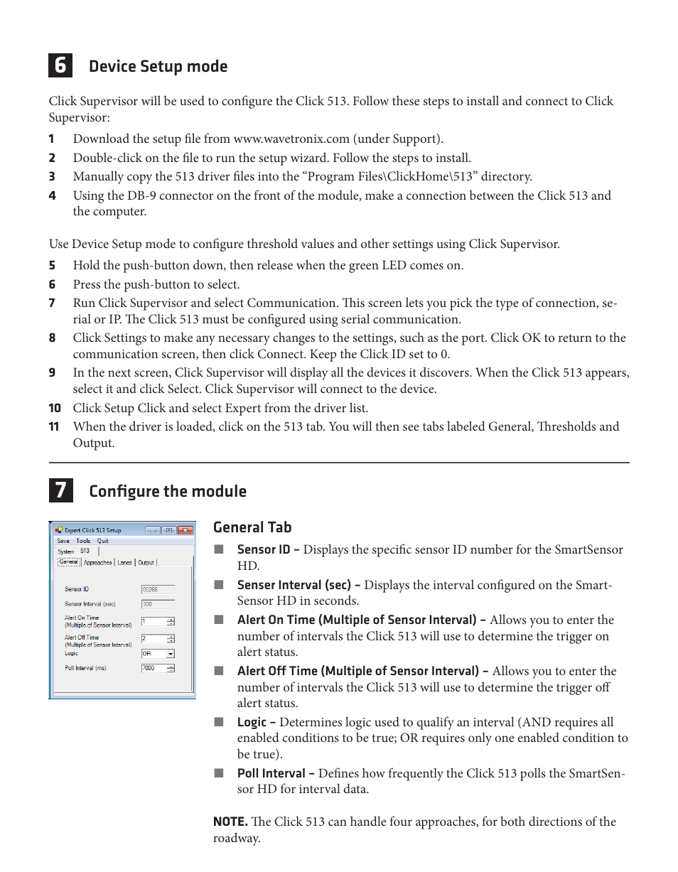 Device setup mode, Configure the module | Wavetronix Click 513 (traffic alert) (CLK-513) - Quick-reference Guide User Manual | Page 3 / 4