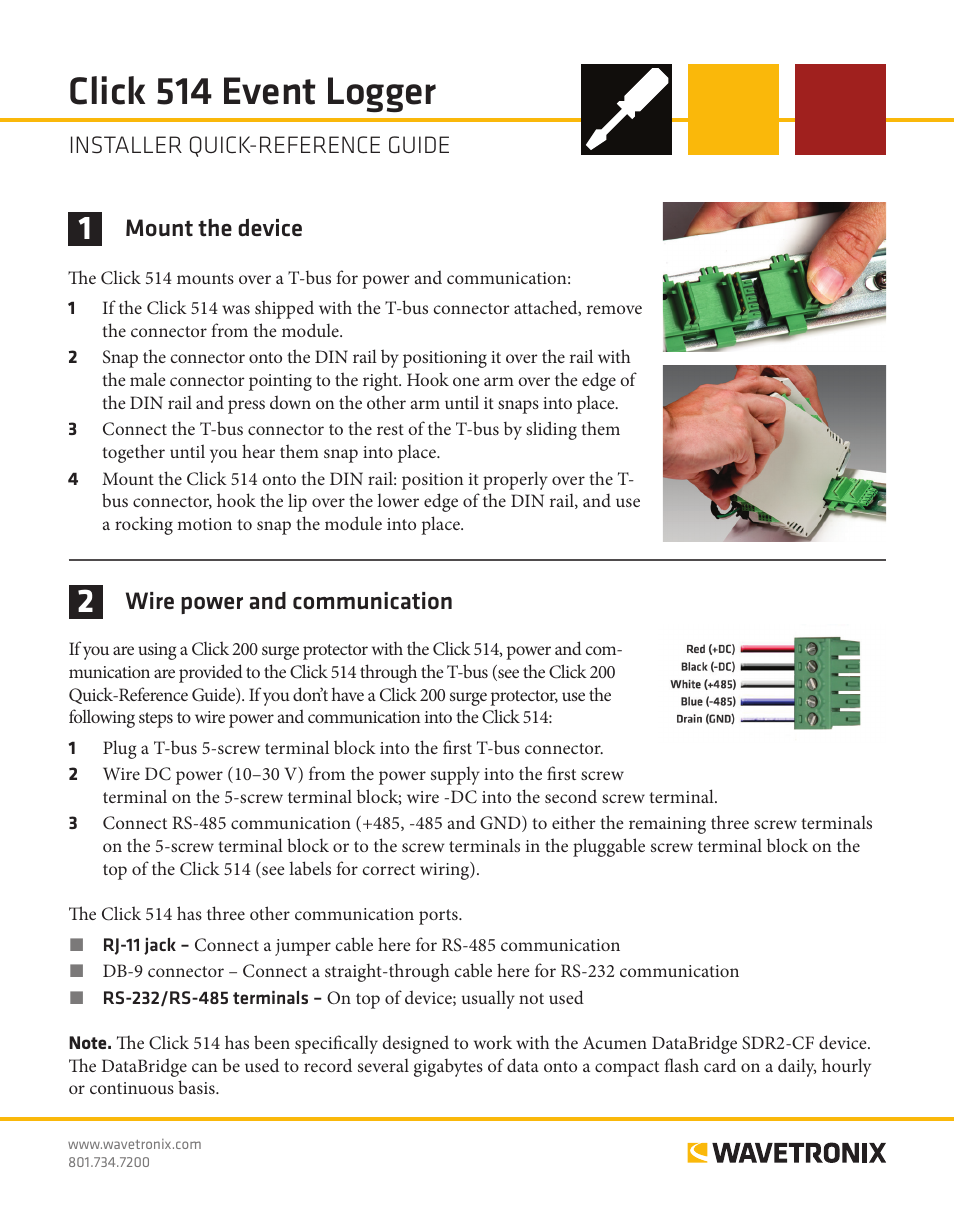 Wavetronix Click 514 (event logger) (CLK-514) - Quick-reference Guide User Manual | 4 pages