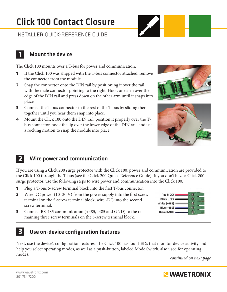 Wavetronix Click 100 (16 output contact closure) (CLK-100) - Quick-reference Guide User Manual | 2 pages