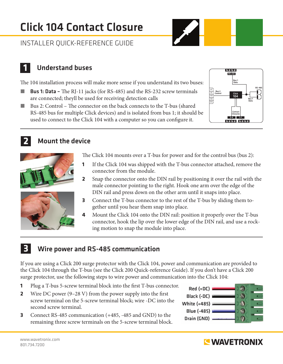 Wavetronix Click 104 (4-channel DIN rail contact closure) (CLK-104) - Quick-reference Guide User Manual | 4 pages