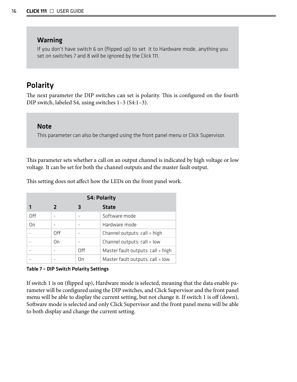 Polarity, Warning | Wavetronix Click 111 (16-channel Contact Closure Eurocard) (CLK-111) - User Guide User Manual | Page 17 / 38