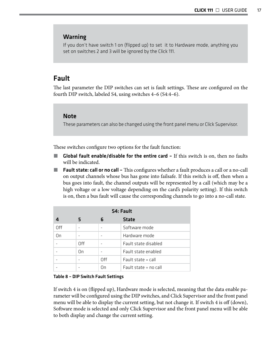 Fault, Warning | Wavetronix Click 111 (16-channel Contact Closure Eurocard) (CLK-111) - User Guide User Manual | Page 18 / 38