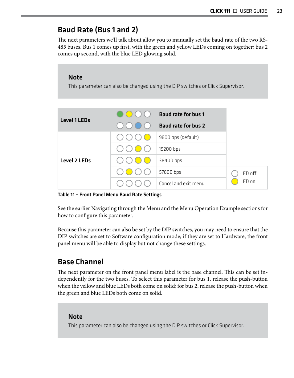 Baud rate (bus 1 and 2), Base channel | Wavetronix Click 111 (16-channel Contact Closure Eurocard) (CLK-111) - User Guide User Manual | Page 24 / 38