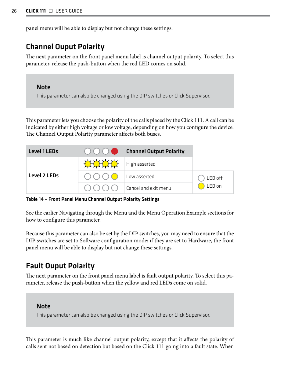 Channel ouput polarity, Fault ouput polarity | Wavetronix Click 111 (16-channel Contact Closure Eurocard) (CLK-111) - User Guide User Manual | Page 27 / 38