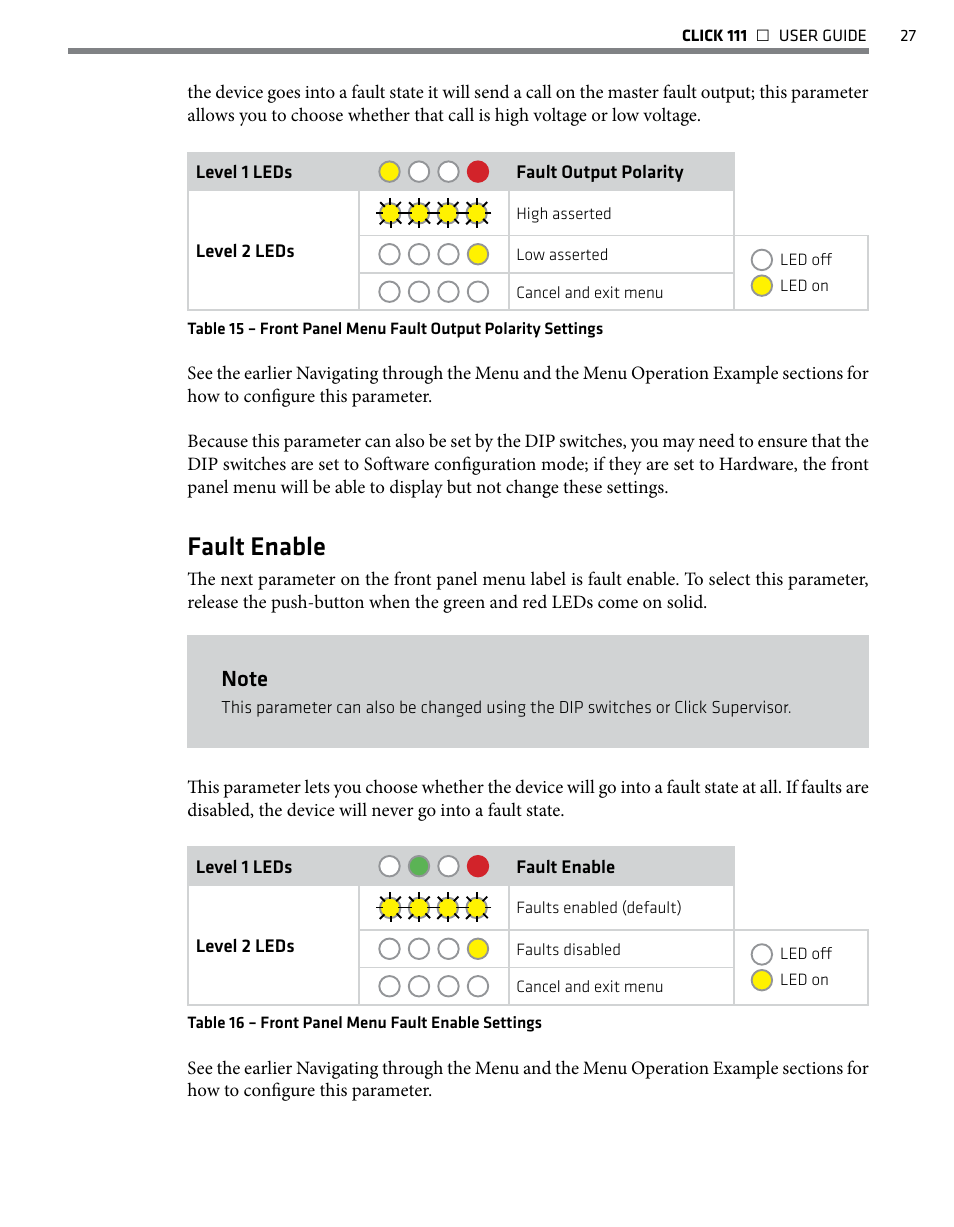 Fault enable | Wavetronix Click 111 (16-channel Contact Closure Eurocard) (CLK-111) - User Guide User Manual | Page 28 / 38