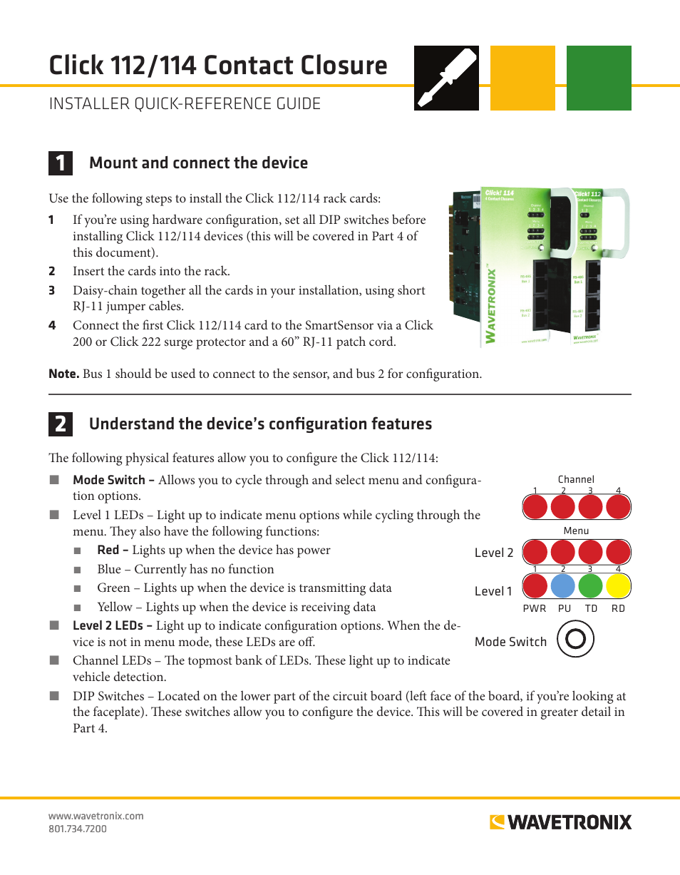 Wavetronix Click 112 (detector rack card) (CLK-112) - Quick-reference Guide User Manual | 4 pages