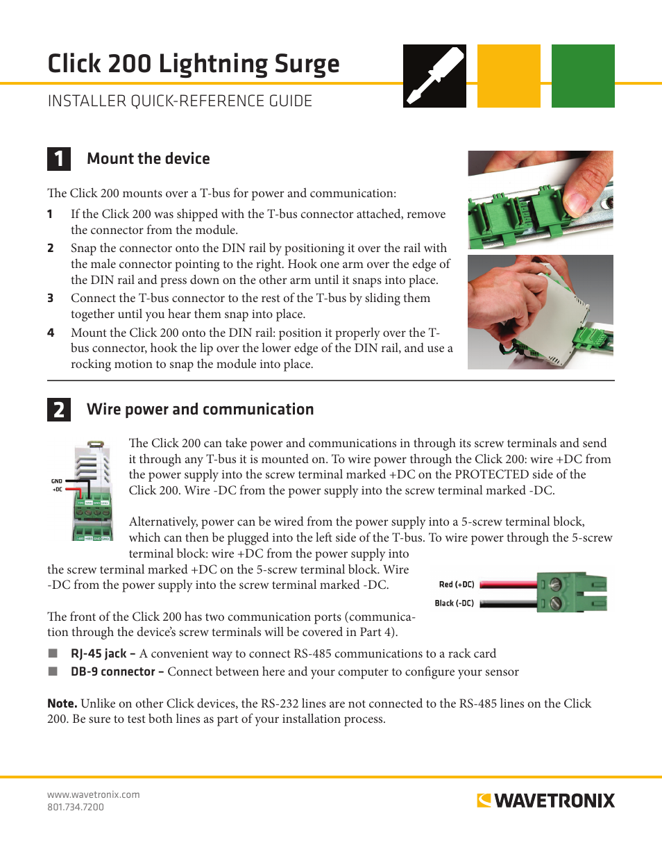 Wavetronix Click 200 (surge suppression) (CLK-200) - Quick-reference Guide User Manual | 2 pages