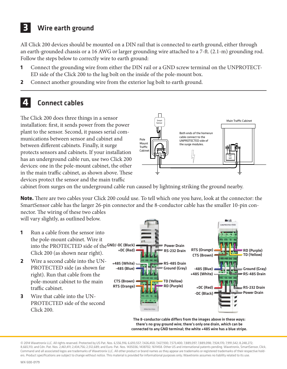 Wire earth ground, Connect cables | Wavetronix Click 200 (surge suppression) (CLK-200) - Quick-reference Guide User Manual | Page 2 / 2