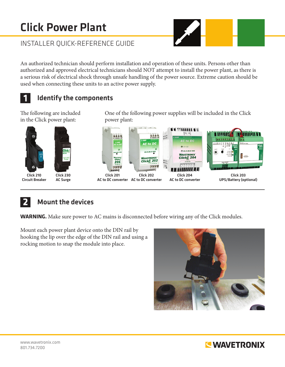 Wavetronix Click 201 (1 amp AC to DC converter) (CLK-201) - Quick-reference Guide User Manual | 4 pages