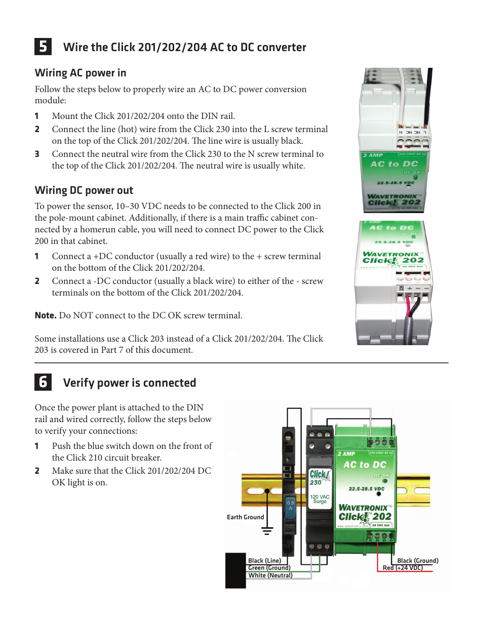 Verify power is connected | Wavetronix Click 201 (1 amp AC to DC converter) (CLK-201) - Quick-reference Guide User Manual | Page 3 / 4