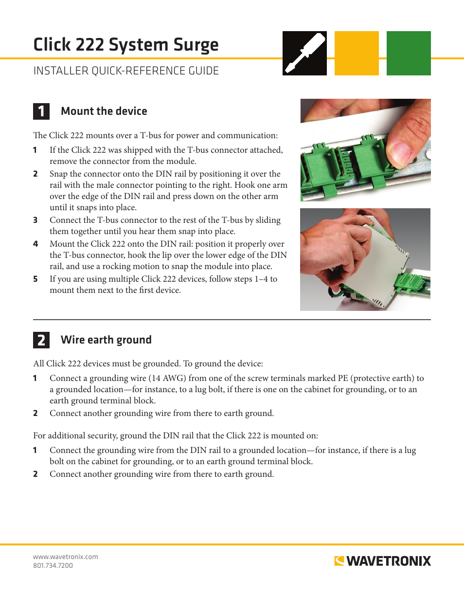 Wavetronix Click 222 (system surge protector) (CLK-222) - Quick-reference Guide User Manual | 2 pages
