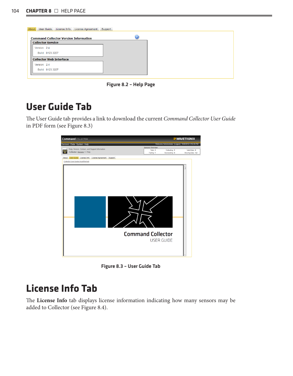 User guide tab, License info tab | Wavetronix Command Collector (CMD-DCx) - User Guide User Manual | Page 105 / 117