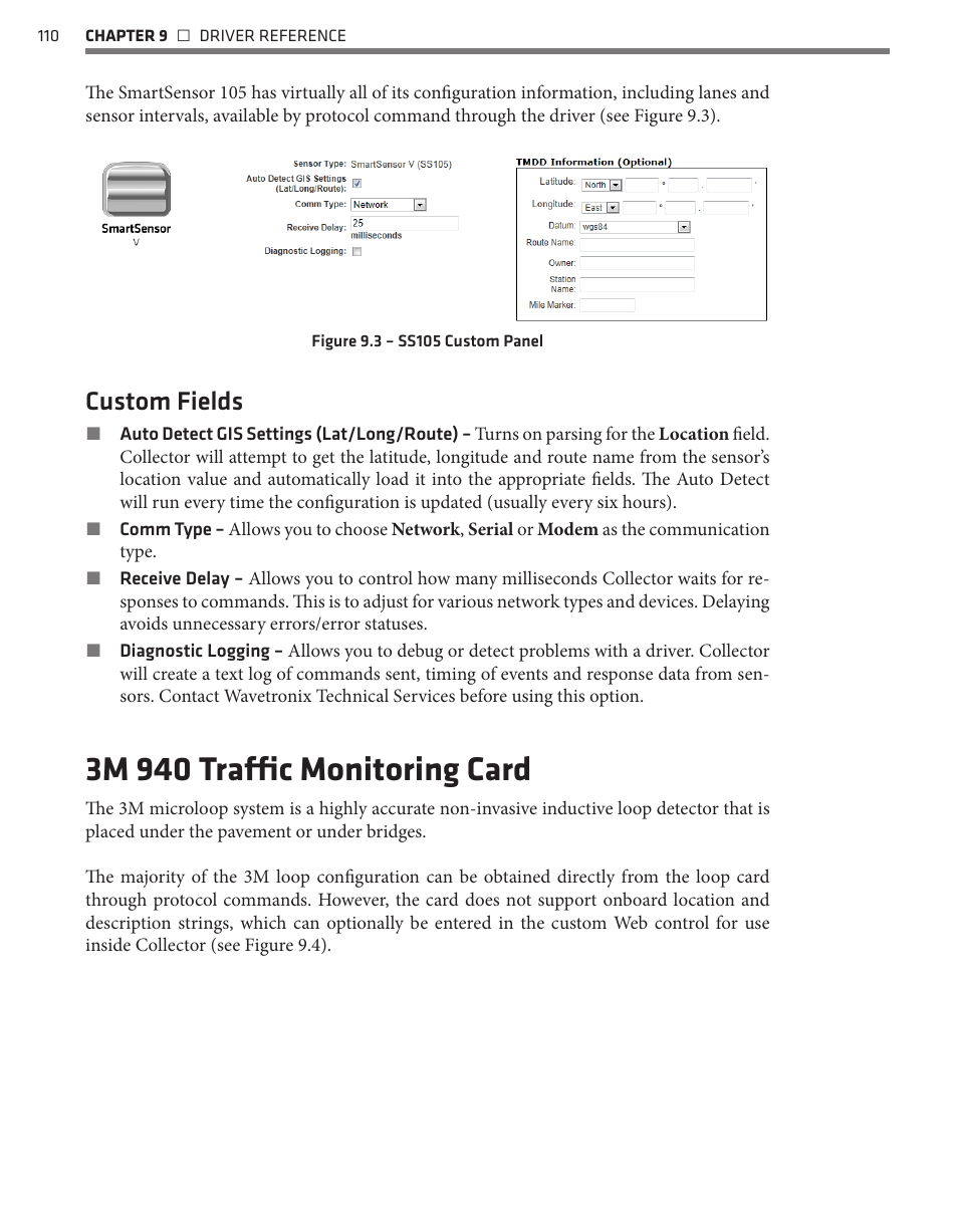 3m 940 traffic monitoring card, Custom fields | Wavetronix Command Collector (CMD-DCx) - User Guide User Manual | Page 111 / 117