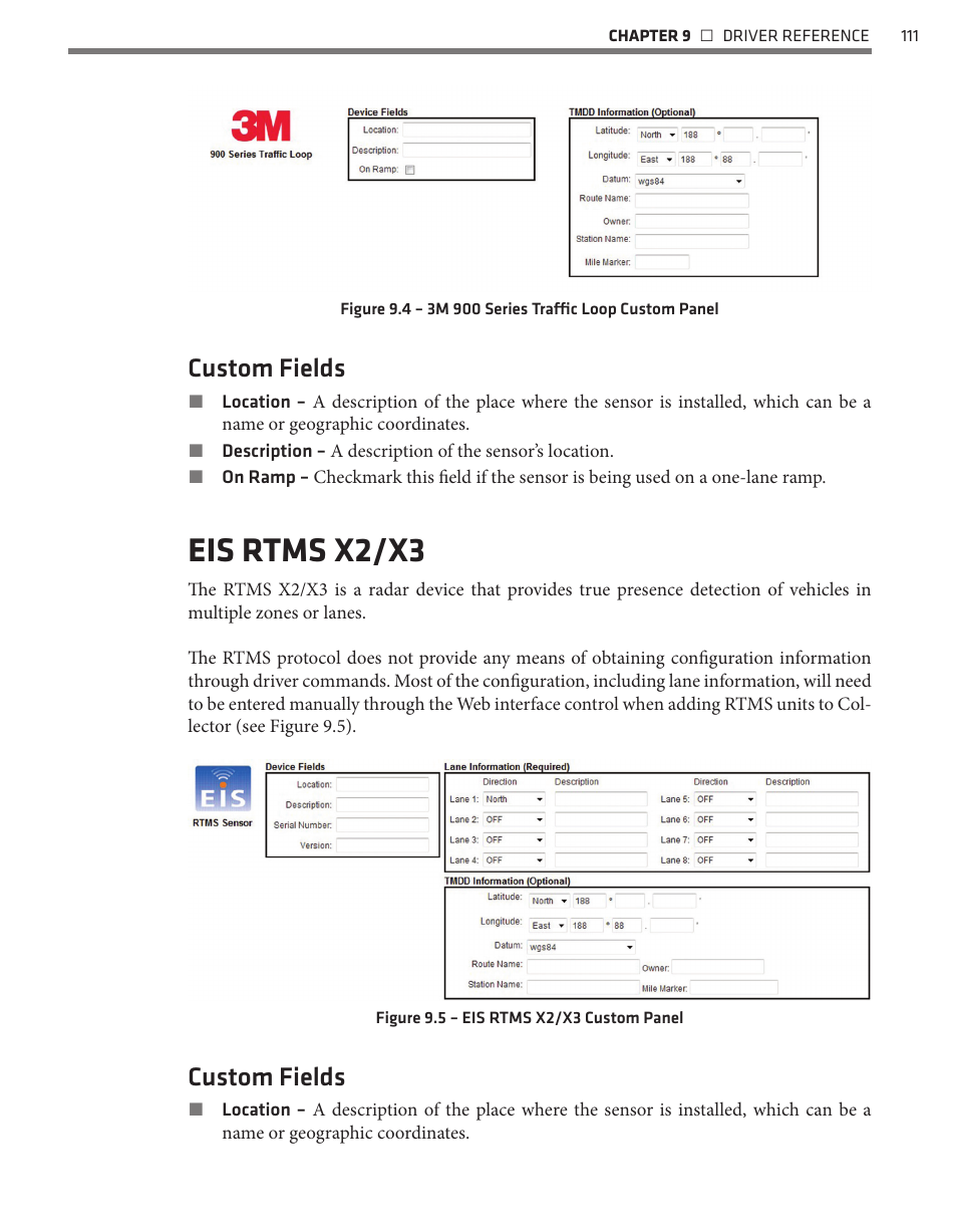 Eis rtms x2/x3, Custom fields | Wavetronix Command Collector (CMD-DCx) - User Guide User Manual | Page 112 / 117