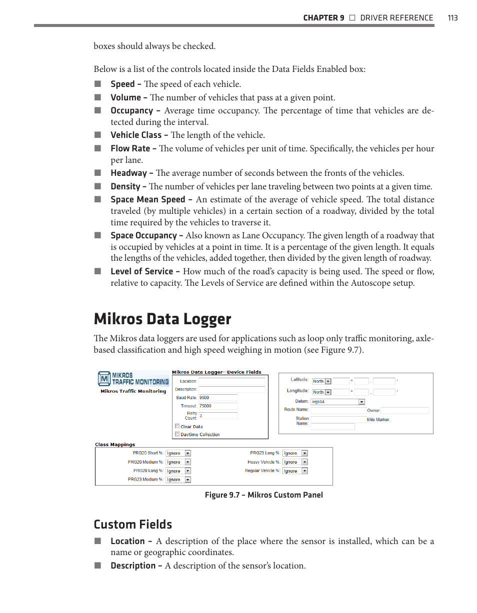 Mikros data logger, Custom fields | Wavetronix Command Collector (CMD-DCx) - User Guide User Manual | Page 114 / 117