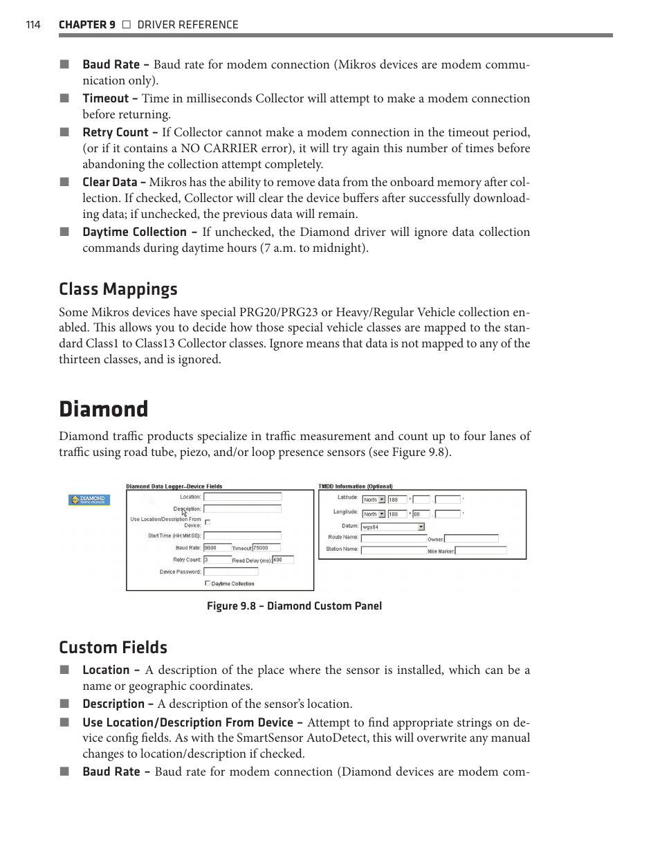 Diamond, Class mappings, Custom fields | Wavetronix Command Collector (CMD-DCx) - User Guide User Manual | Page 115 / 117