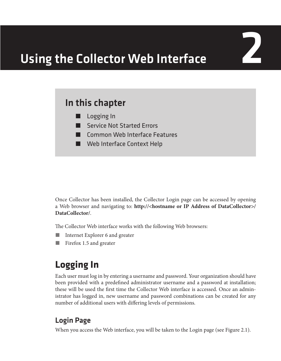 Using the collector web interface, Logging in | Wavetronix Command Collector (CMD-DCx) - User Guide User Manual | Page 18 / 117