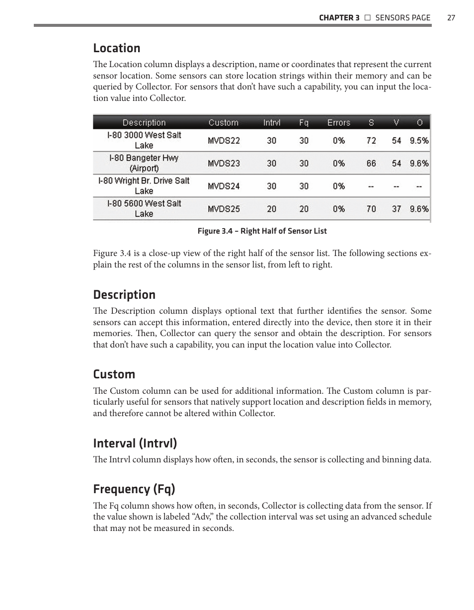 Location, Description, Custom | Interval (intrvl), Frequency (fq) | Wavetronix Command Collector (CMD-DCx) - User Guide User Manual | Page 28 / 117