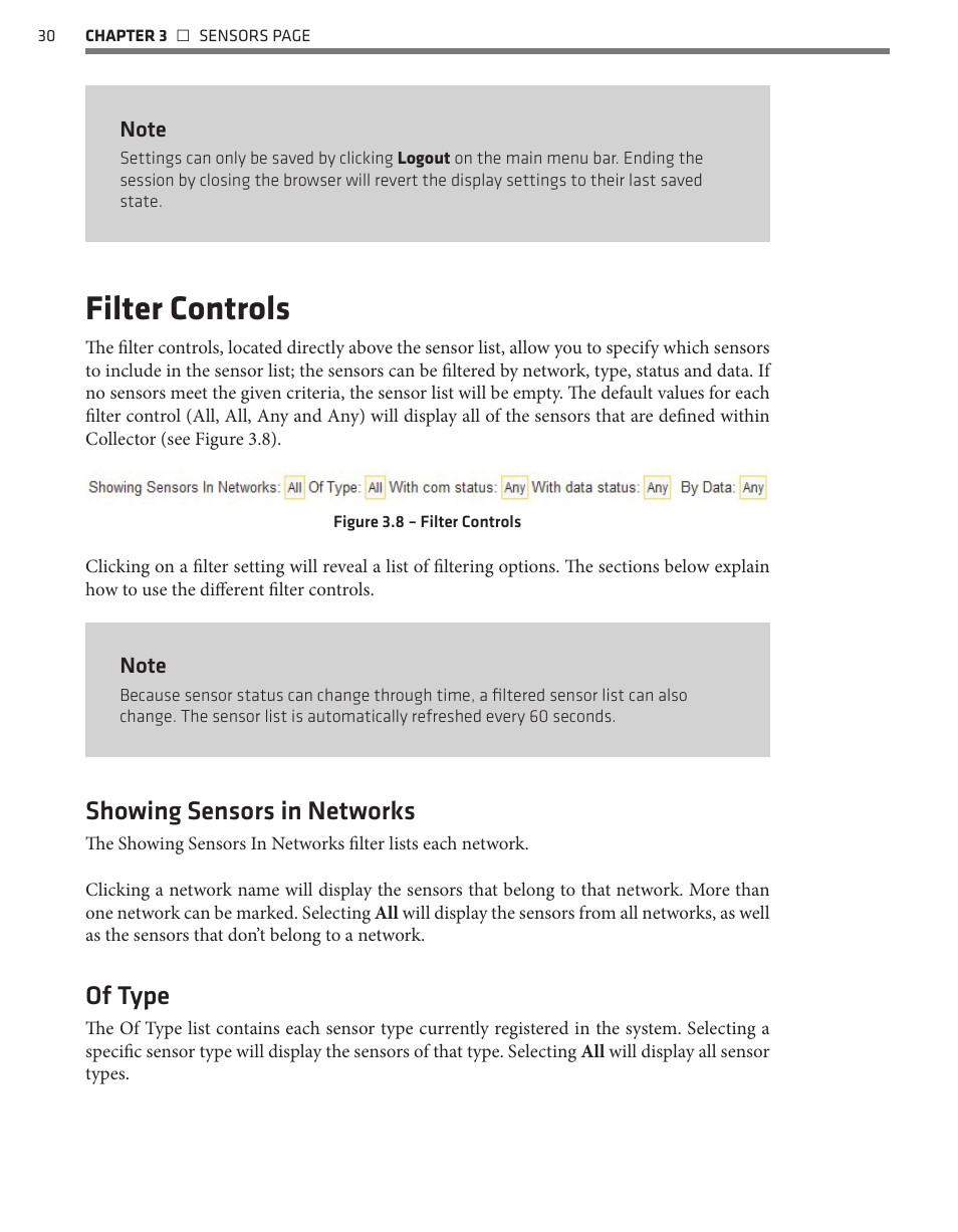 Filter controls, Showing sensors in networks, Of type | Wavetronix Command Collector (CMD-DCx) - User Guide User Manual | Page 31 / 117