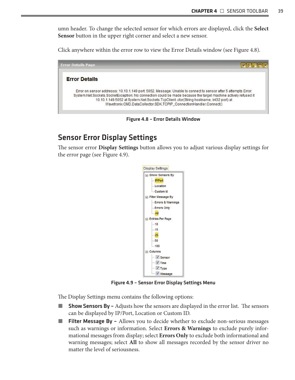 Sensor error display settings | Wavetronix Command Collector (CMD-DCx) - User Guide User Manual | Page 40 / 117