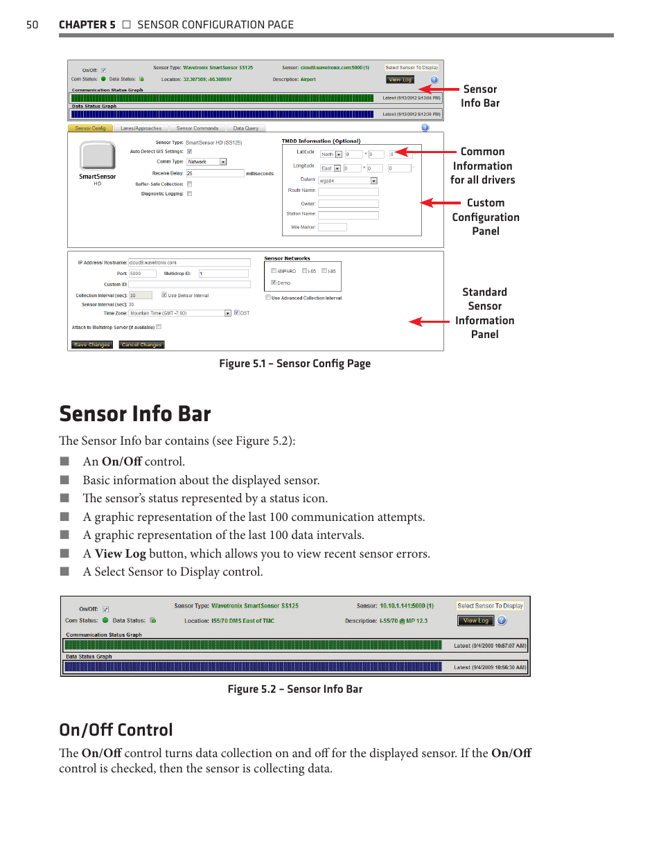 Sensor info bar, On/off control | Wavetronix Command Collector (CMD-DCx) - User Guide User Manual | Page 51 / 117