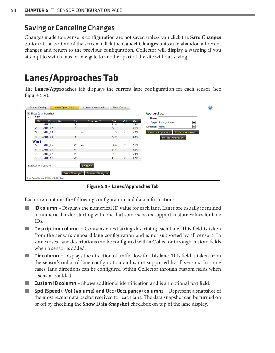 Lanes/approaches tab, Saving or canceling changes | Wavetronix Command Collector (CMD-DCx) - User Guide User Manual | Page 59 / 117