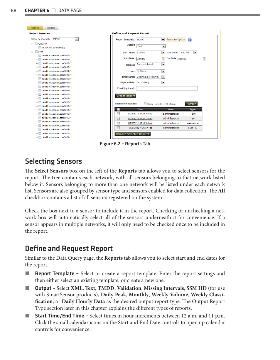 Selecting sensors, Define and request report | Wavetronix Command Collector (CMD-DCx) - User Guide User Manual | Page 69 / 117