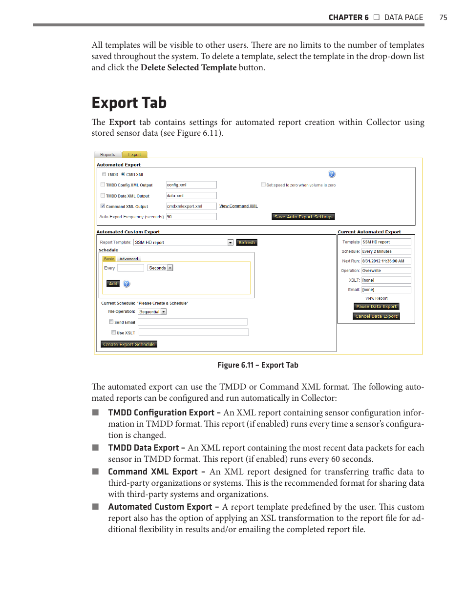 Export tab | Wavetronix Command Collector (CMD-DCx) - User Guide User Manual | Page 76 / 117