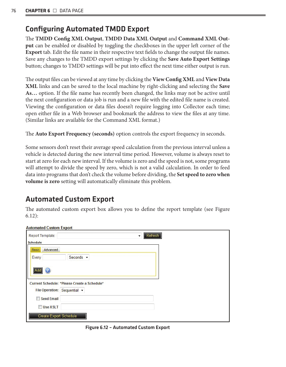 Configuring automated tmdd export, Automated custom export | Wavetronix Command Collector (CMD-DCx) - User Guide User Manual | Page 77 / 117