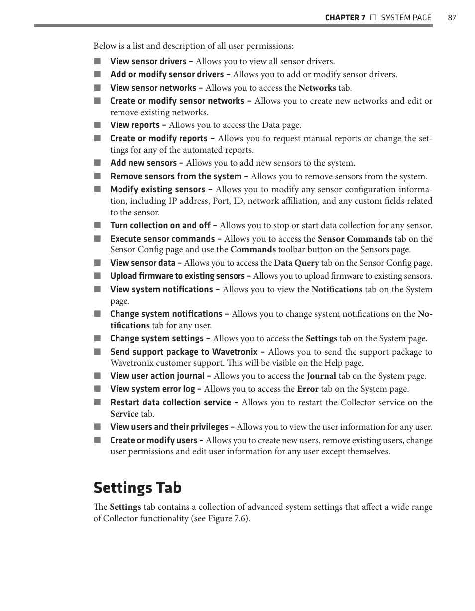 Settings tab | Wavetronix Command Collector (CMD-DCx) - User Guide User Manual | Page 88 / 117