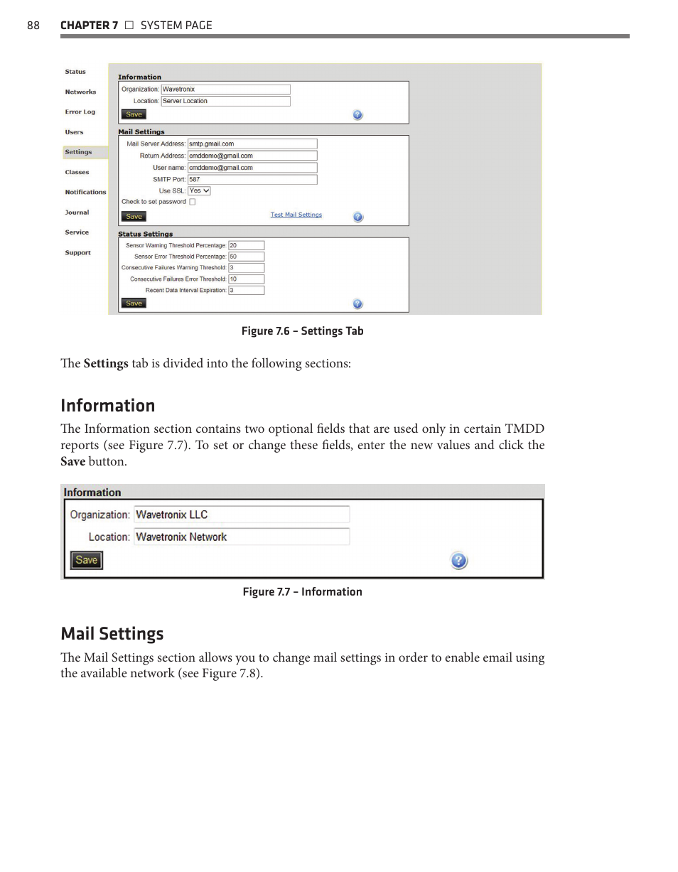 Information, Mail settings | Wavetronix Command Collector (CMD-DCx) - User Guide User Manual | Page 89 / 117