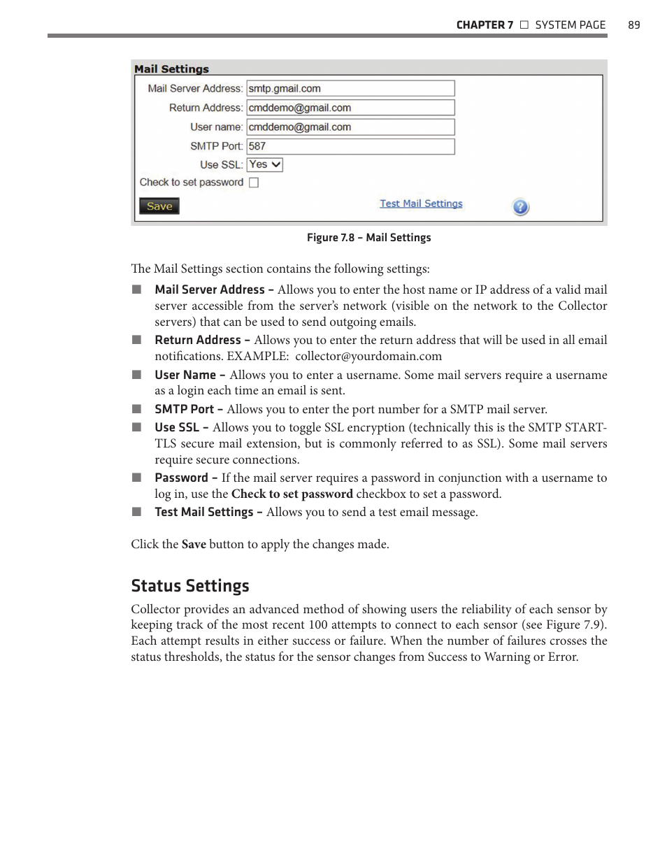 Status settings | Wavetronix Command Collector (CMD-DCx) - User Guide User Manual | Page 90 / 117