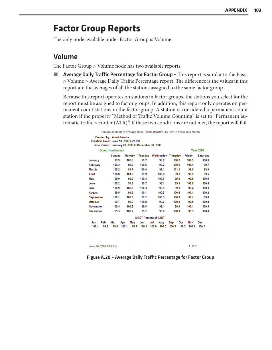 Factor group reports, Volume | Wavetronix Command DataView (CMD-DV) - User Guide User Manual | Page 104 / 106