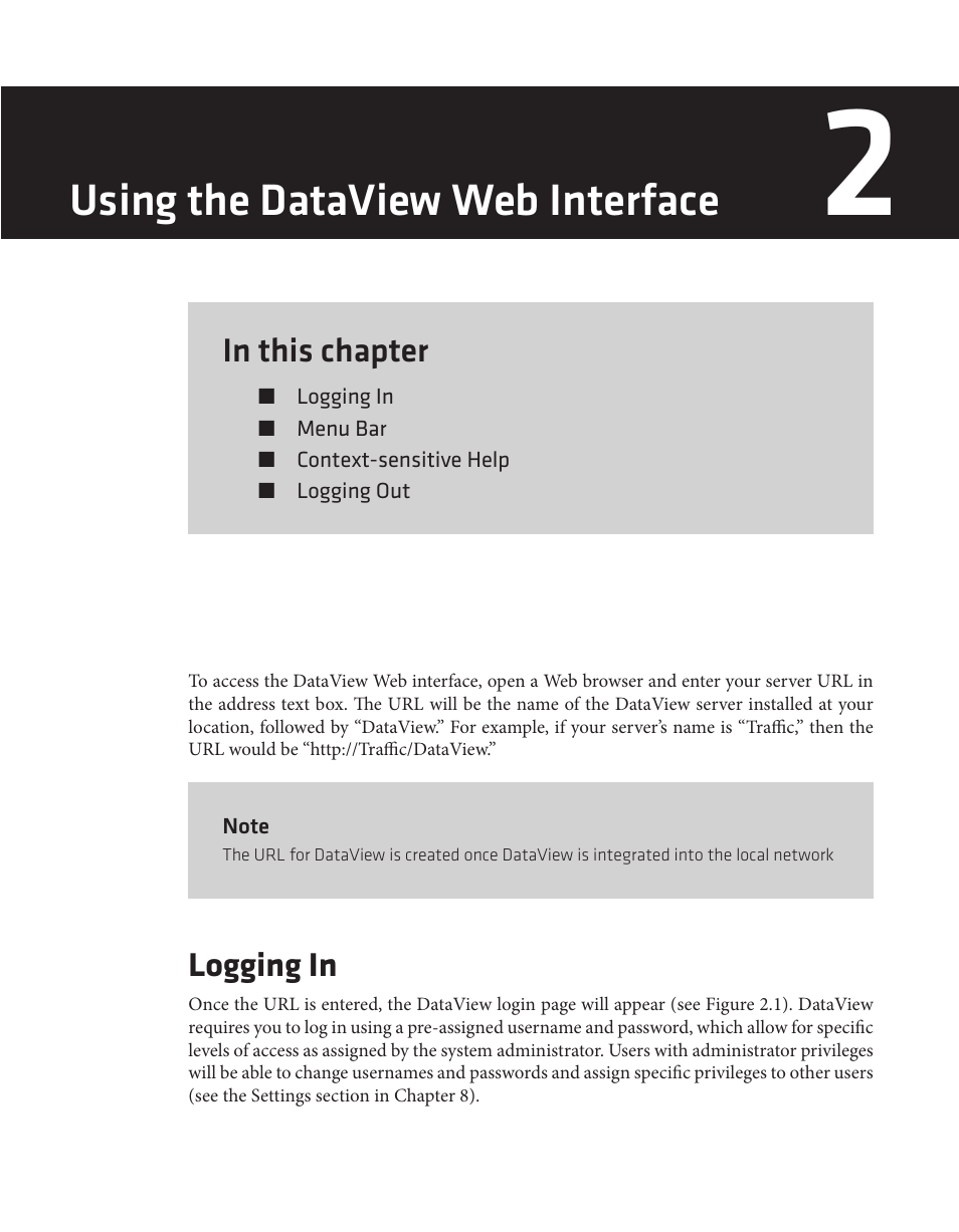 Using the dataview web interface, Logging in | Wavetronix Command DataView (CMD-DV) - User Guide User Manual | Page 18 / 106